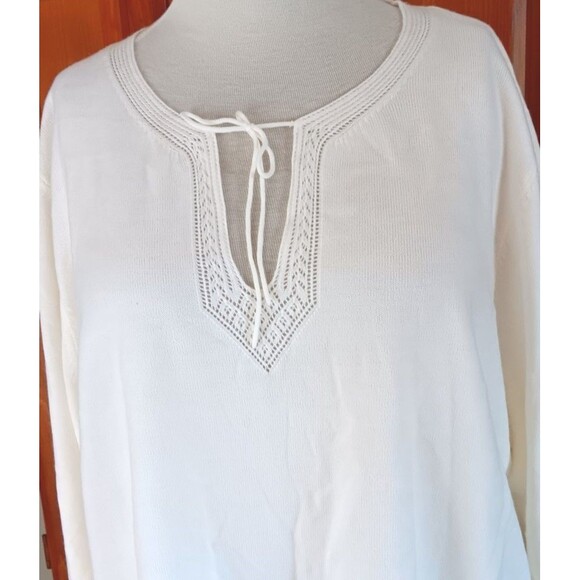 Fashion Bug Sweater Pullover 26/28W Split Front Tie Off White New w/Tags - Picture 2 of 6
